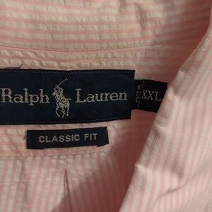 Ralph Lauren Men’s 2XL Seersucker Button Up Shirt Pink Striped Classic Fit